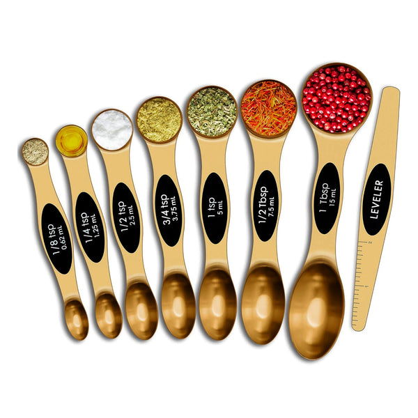 8-Piece: Double Sided Stackable Copper Magnetic Measuring Spoons Set with Leveler