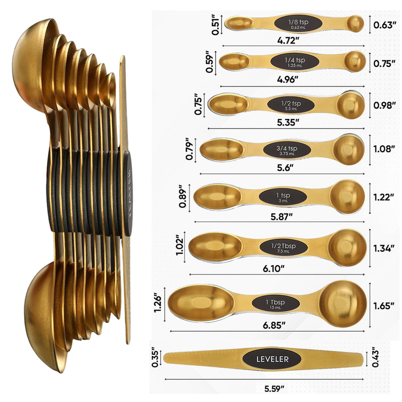 8-Piece: Double Sided Stackable Copper Magnetic Measuring Spoons Set with Leveler