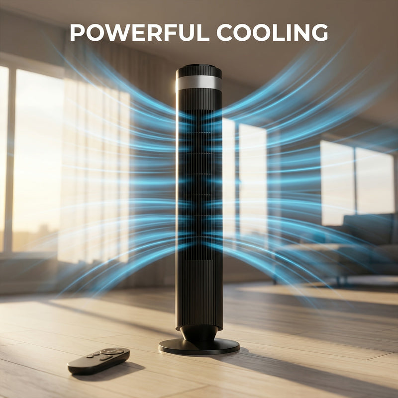 Bladeless Tower Fan - 5 Speeds, 64° Oscillating, Remote & Timer