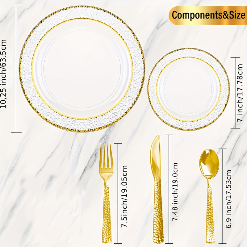 50PCS Clear Plastic Dinnerware Set Reusable Plates Cups Cutlery Wedding Party