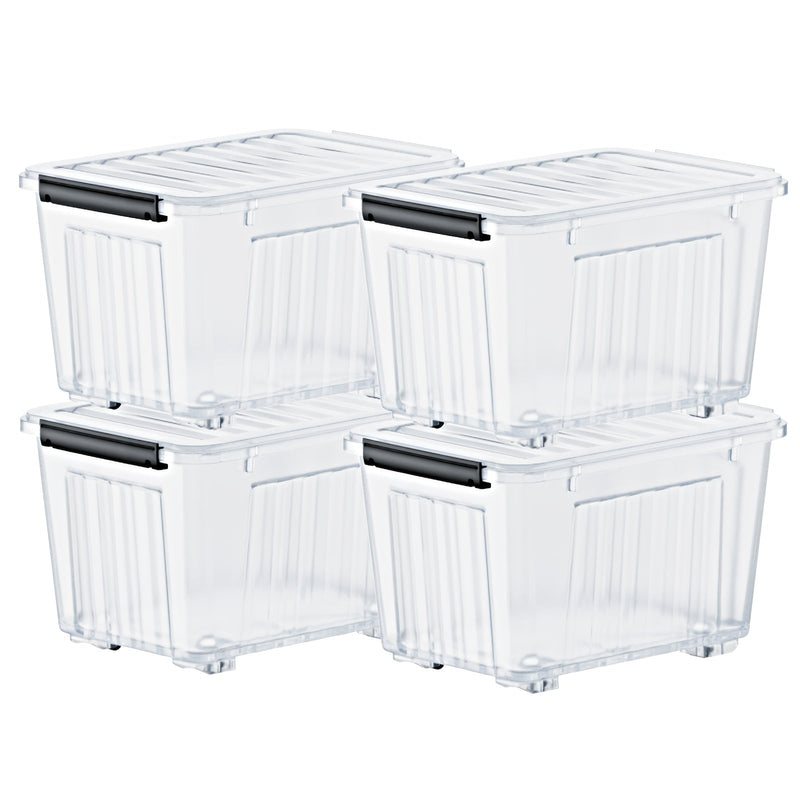 72/97QT Storage Box with Wheels & Lid – Stackable Heavy Duty Organizer 4-6-Pack
