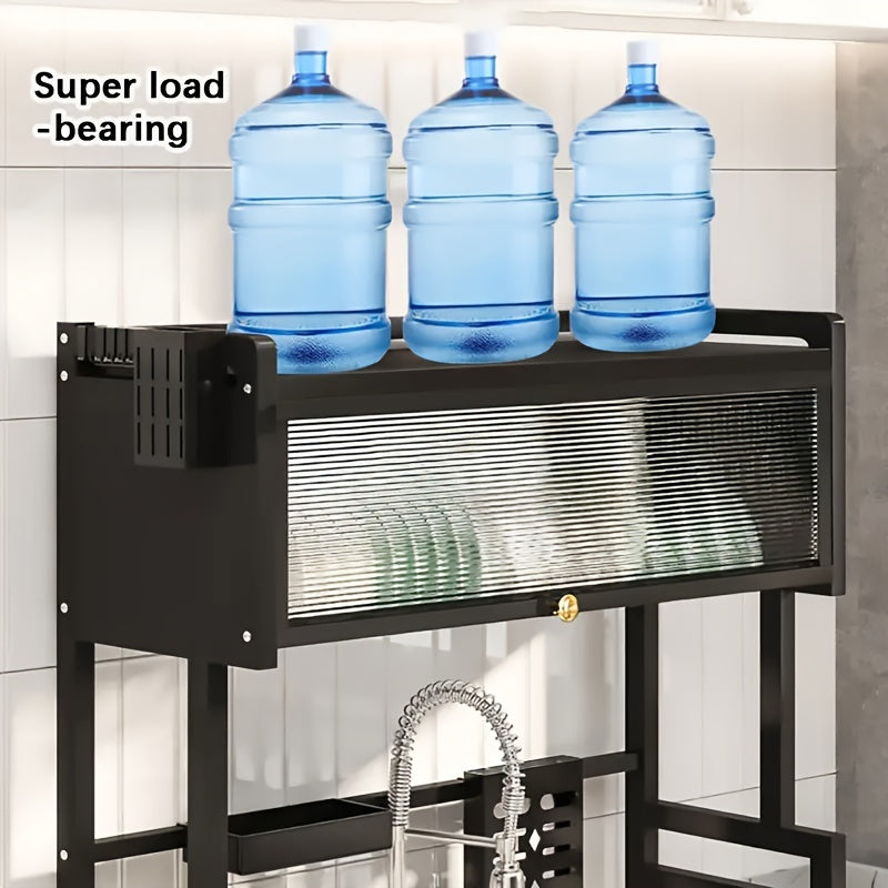 Over Sink Dish Drying Rack 1 Tier Kitchen Organizer Dustproof Storage Shelf