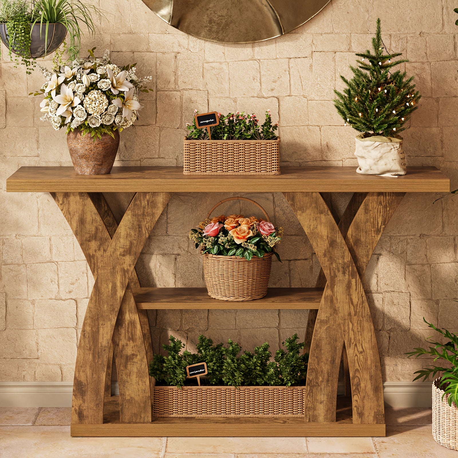 Rustic Console Table with Shelf, Entryway Sofa Table 55" Wood