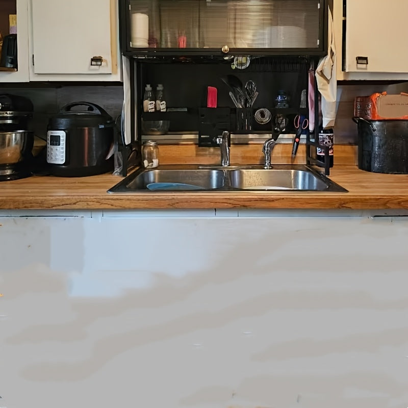 Over Sink Dish Drying Rack 1 Tier Kitchen Organizer Dustproof Storage Shelf