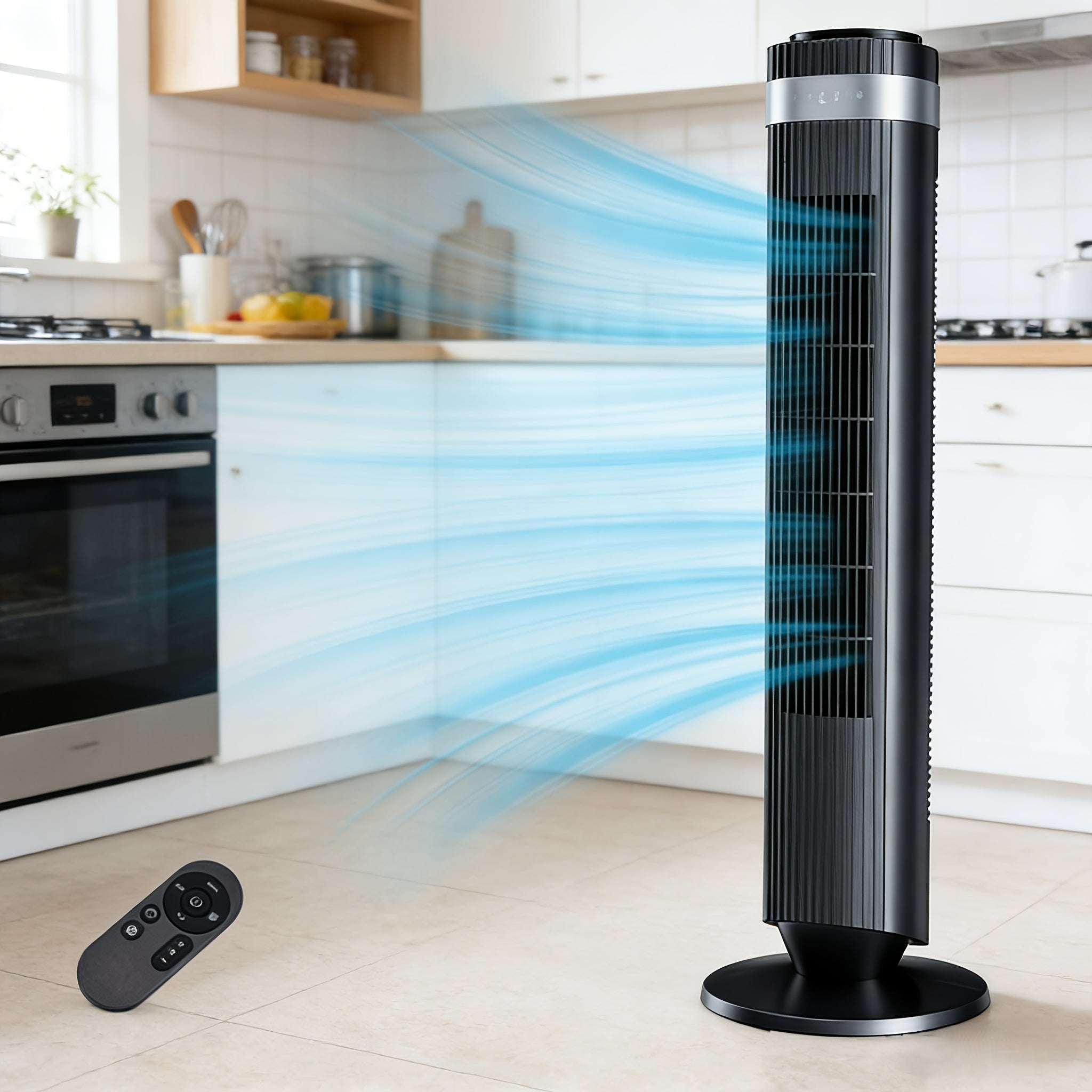 Tower Fan Bladeless 5 Speeds 4 Modes 64° Oscillating Quiet Remote 12H Timer