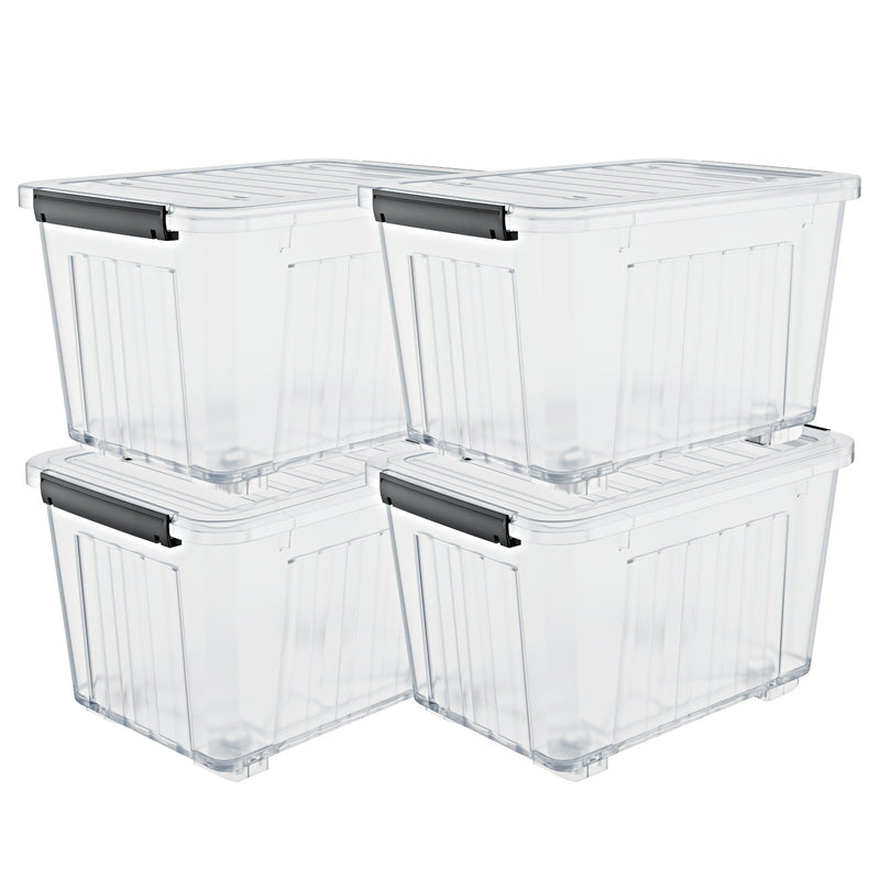 72/97QT Storage Box with Wheels & Lid – Stackable Heavy Duty Organizer 4-6-Pack