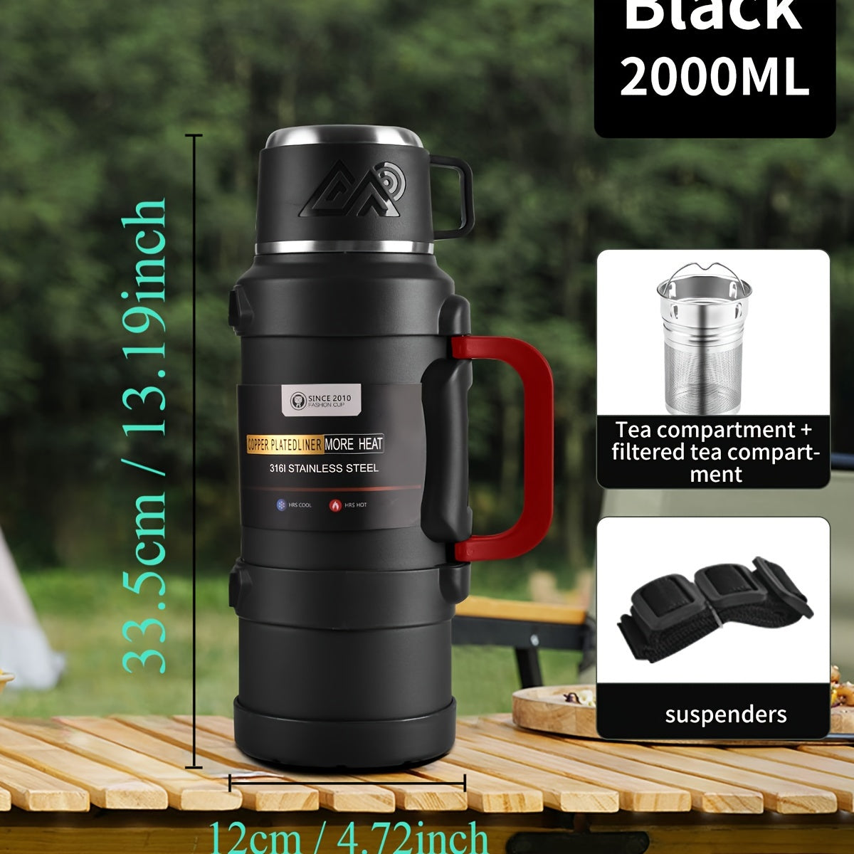 Multi-Size - Insulated Water Bottle Stainless Steel Thermos Mug Handle