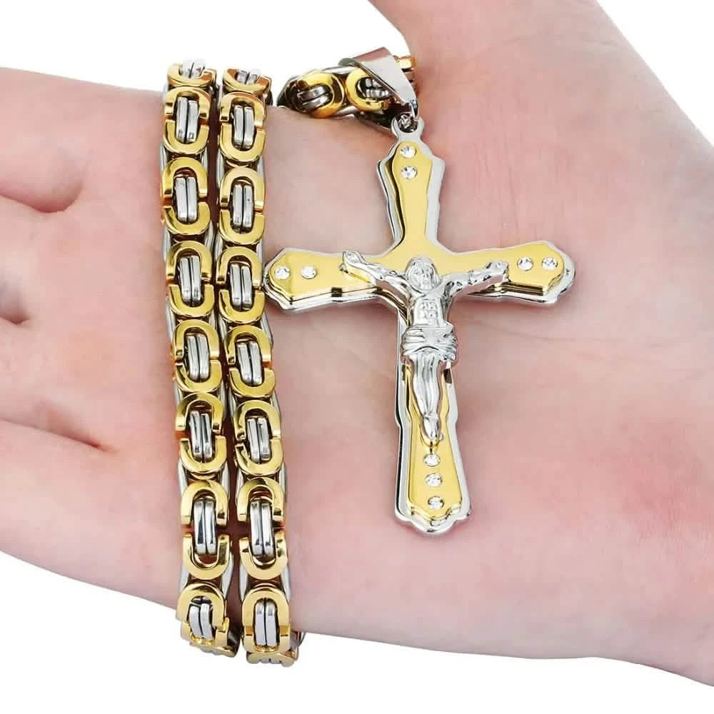 Men's Gold Cross Pendant Necklace