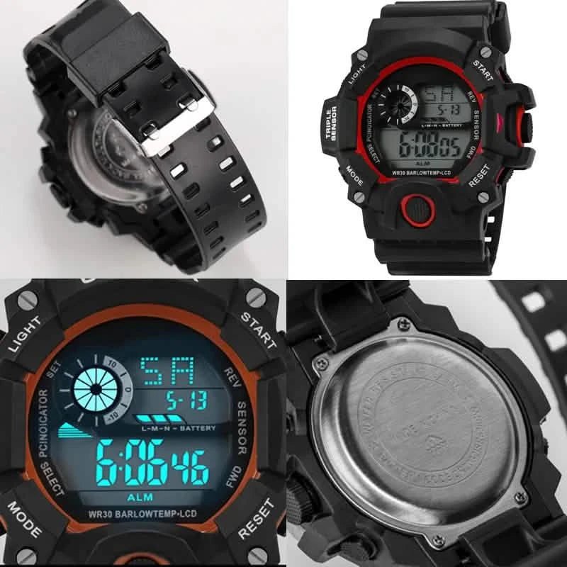 Men's Large Dial Digital Sports Watch – 55mm Waterproof Luminous Alarm Military Style