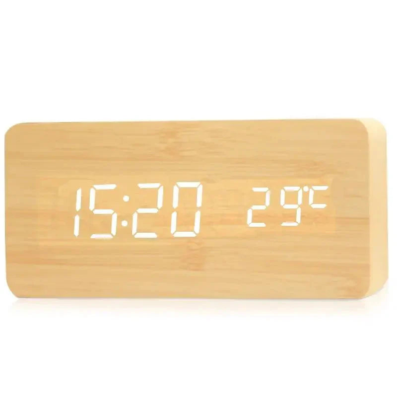 Wooden Digital Alarm Clock, LED Alarm Clock with Temperature