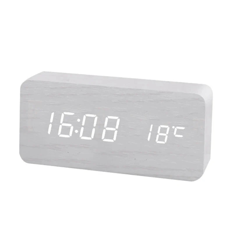 Wooden Digital Alarm Clock, LED Alarm Clock with Temperature
