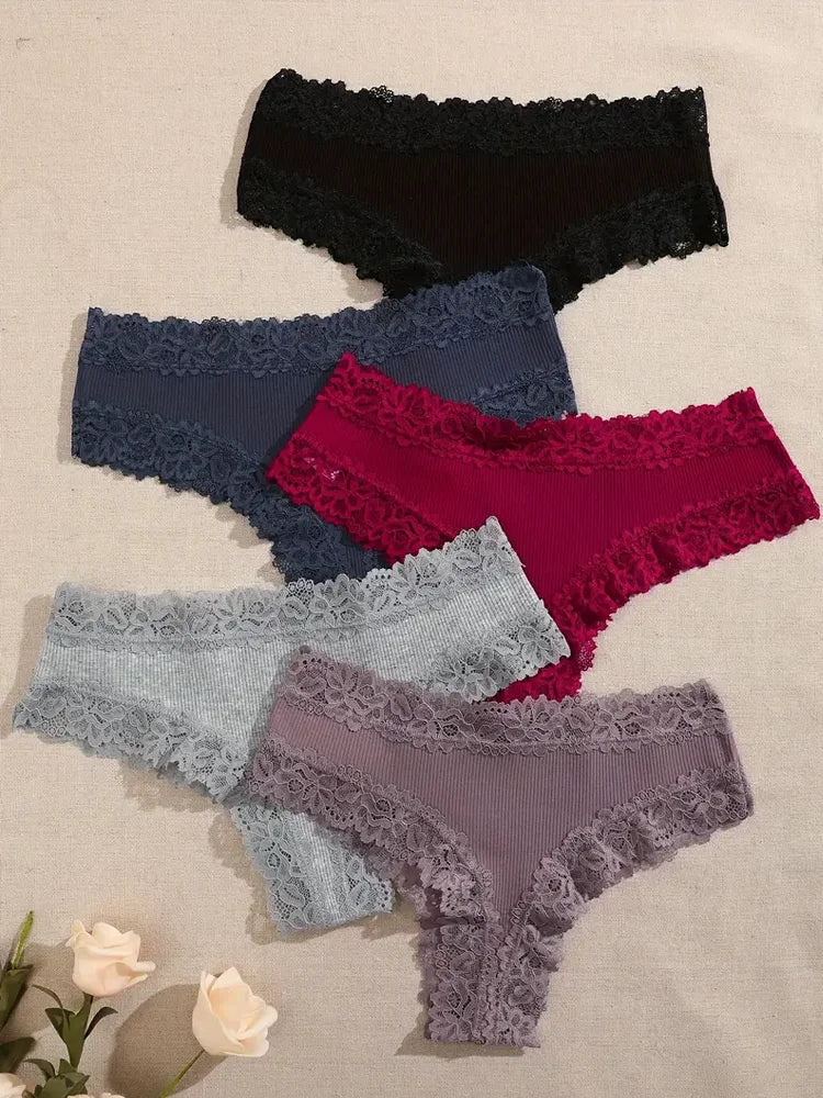 5Pcs/set Women Cotton Panties Floral Lace Intimate Underwear S-XL