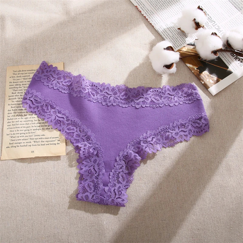 5Pcs/set Women Cotton Panties Floral Lace Intimate Underwear S-XL