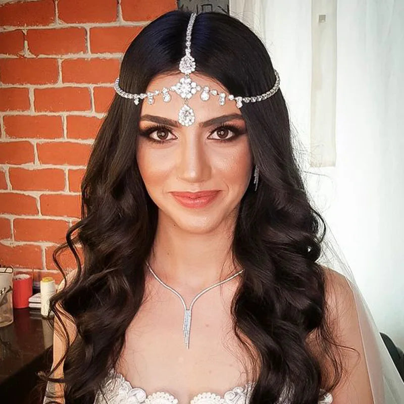 Vintage Rhinestone Head Chain Forehead Headband Indian African Bohemian Hair Accessories Crystal Fringe Tiara Headdress