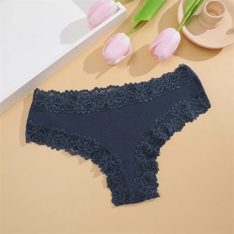 5Pcs/set Women Cotton Panties Floral Lace Intimate Underwear S-XL
