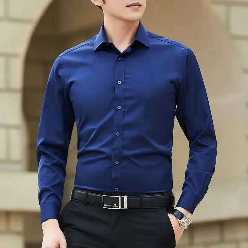 Plus Size Men’s Long Sleeve Business Shirt - Slim Fit Solid White Dress Shirt Sizes M–8XL