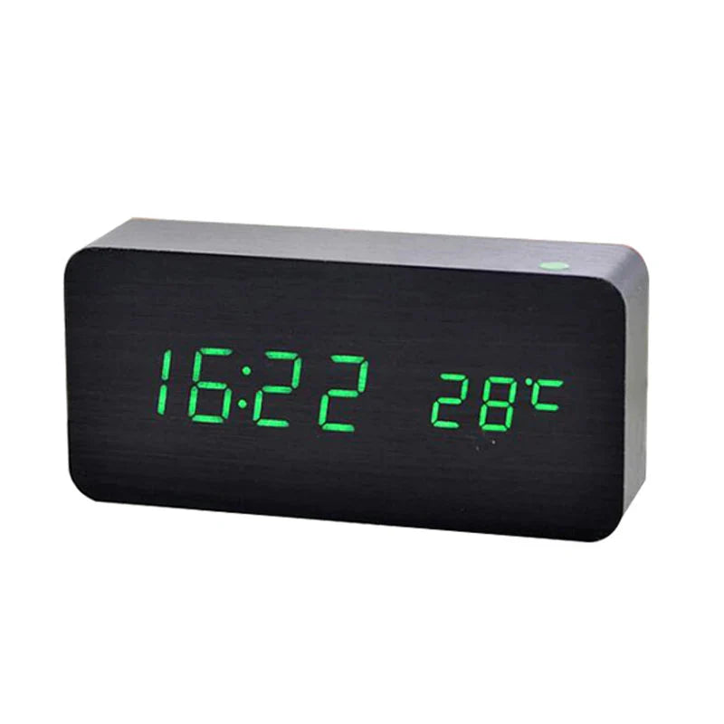 Wooden Digital Alarm Clock, LED Alarm Clock with Temperature