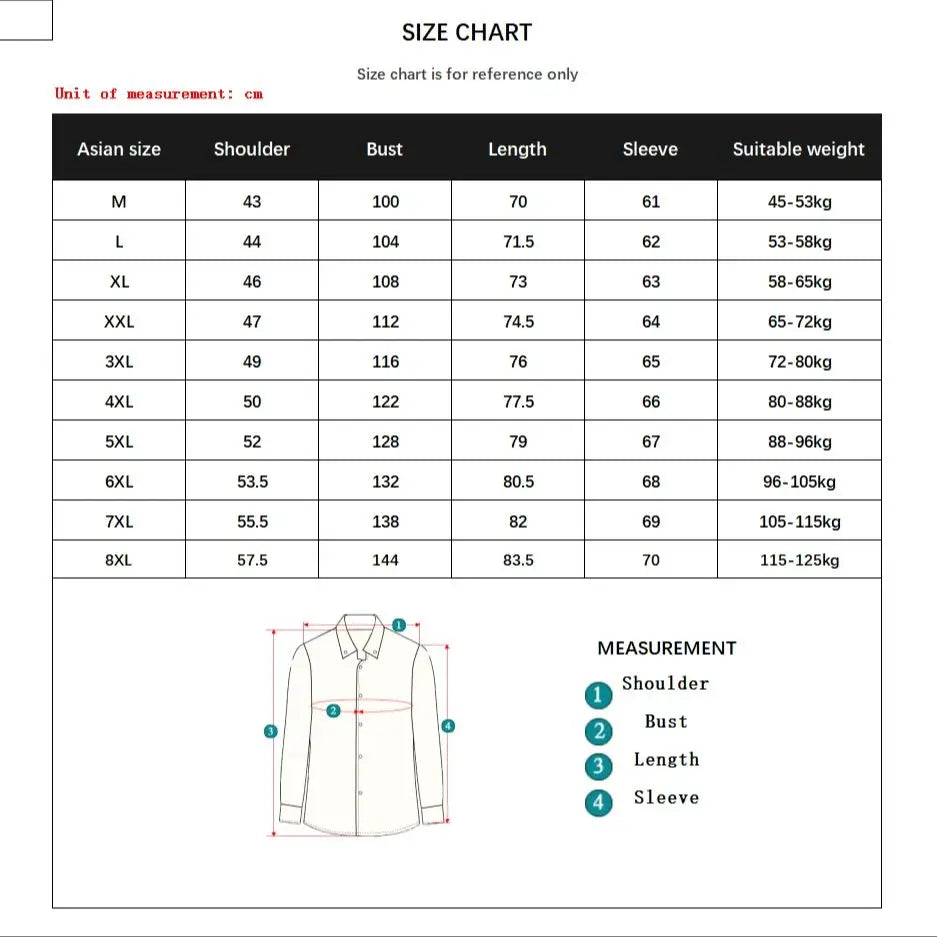 Plus Size Men’s Long Sleeve Business Shirt - Slim Fit Solid White Dress Shirt Sizes M–8XL