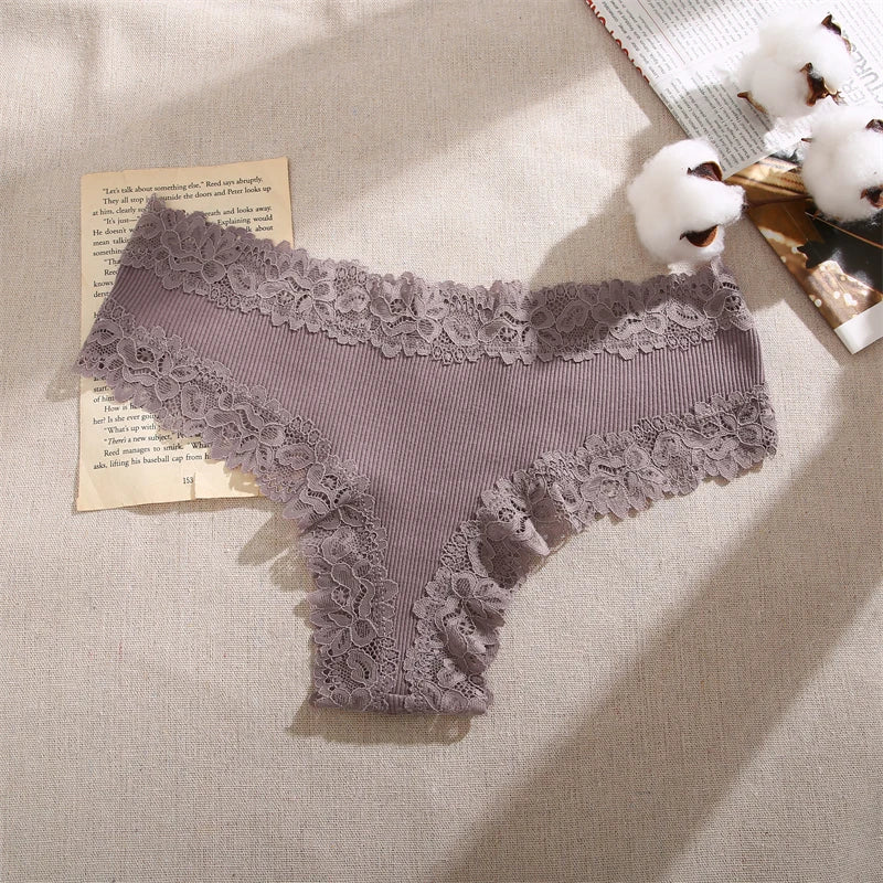 5Pcs/set Women Cotton Panties Floral Lace Intimate Underwear S-XL