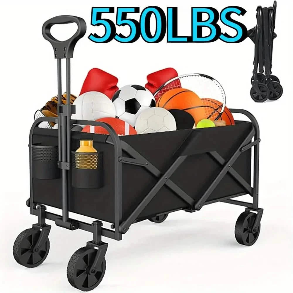 Collapsible Wagon Cart with All-Terrain Wheels — Heavy-Duty Foldable Beach, Shopping & Camping Utility Cart