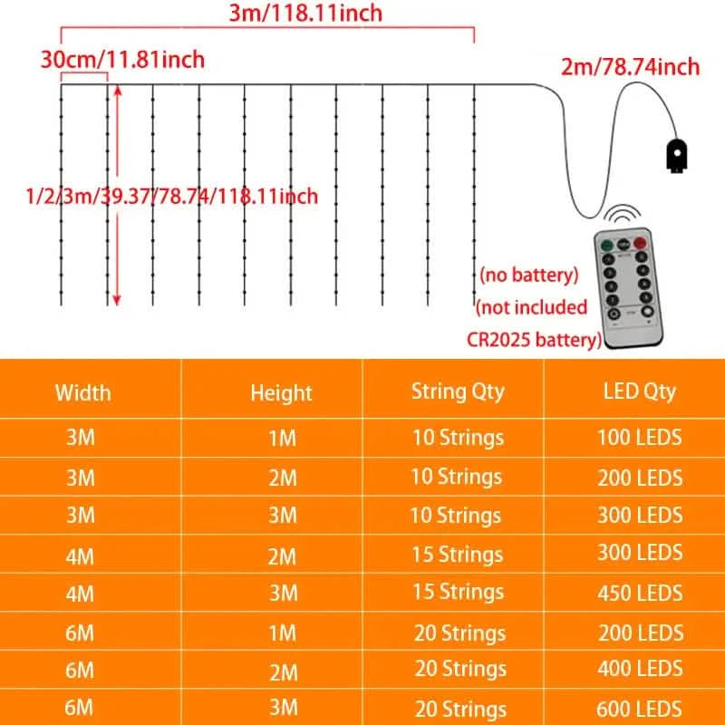 LED Curtain Garland 6x3M/3x3M USB Power Fairy Lights with Remote Control for Christmas New Year Window Decor Festoon Lighting