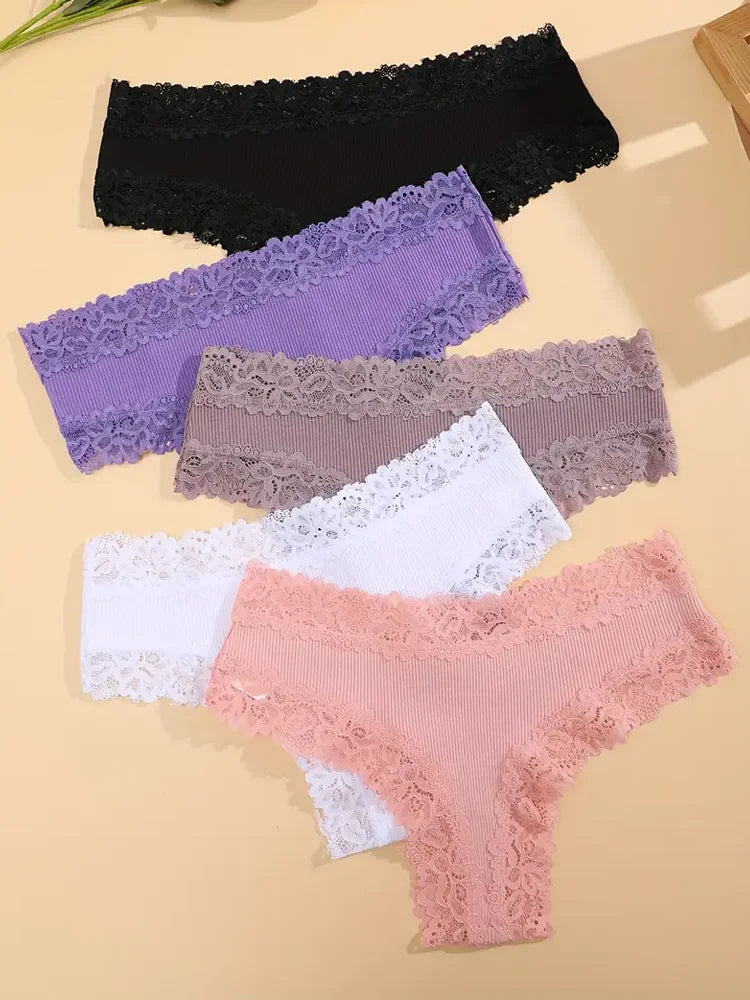 5Pcs/set Women Cotton Panties Floral Lace Intimate Underwear S-XL
