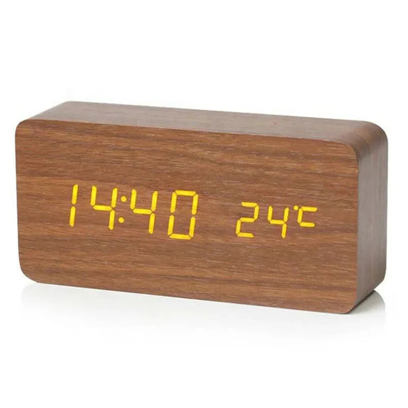 Wooden Digital Alarm Clock, LED Alarm Clock with Temperature