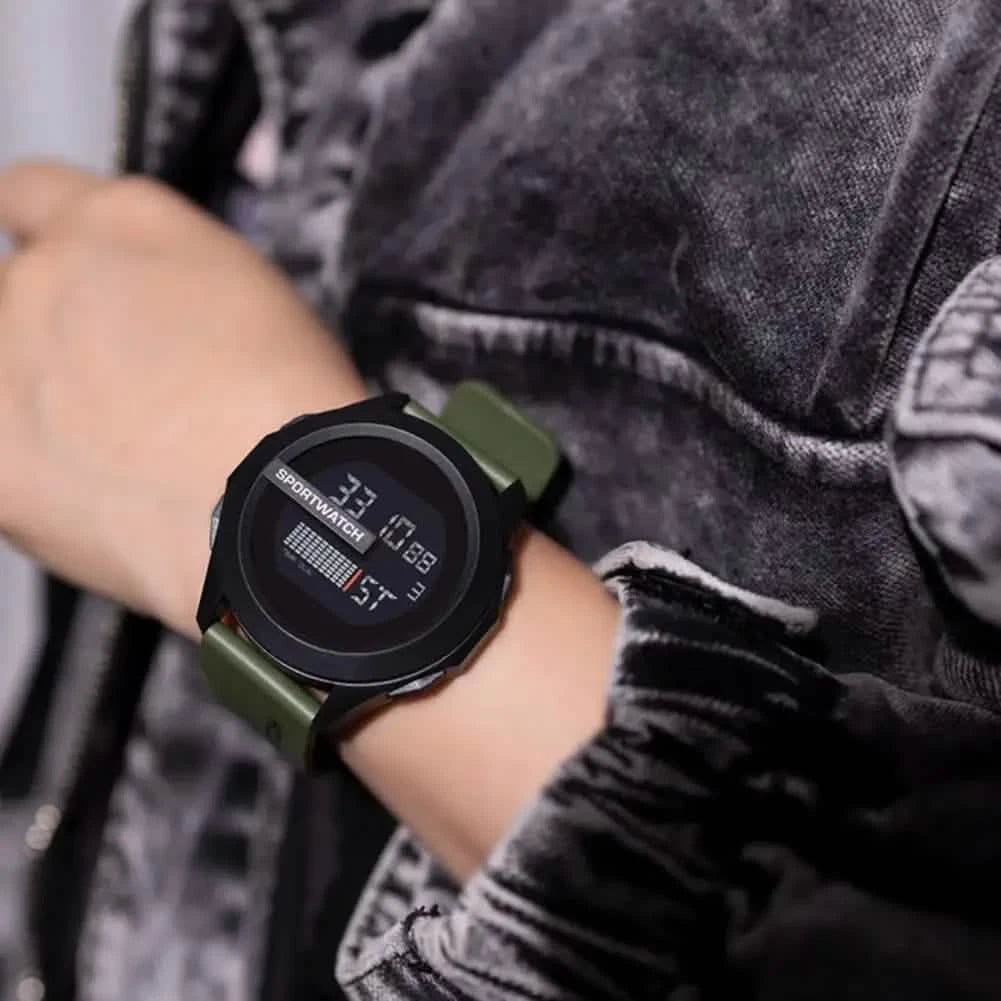 Men's LED Digital Sports Watch – 50mm Case, Waterproof 3ATM, Alarm & Stopwatch