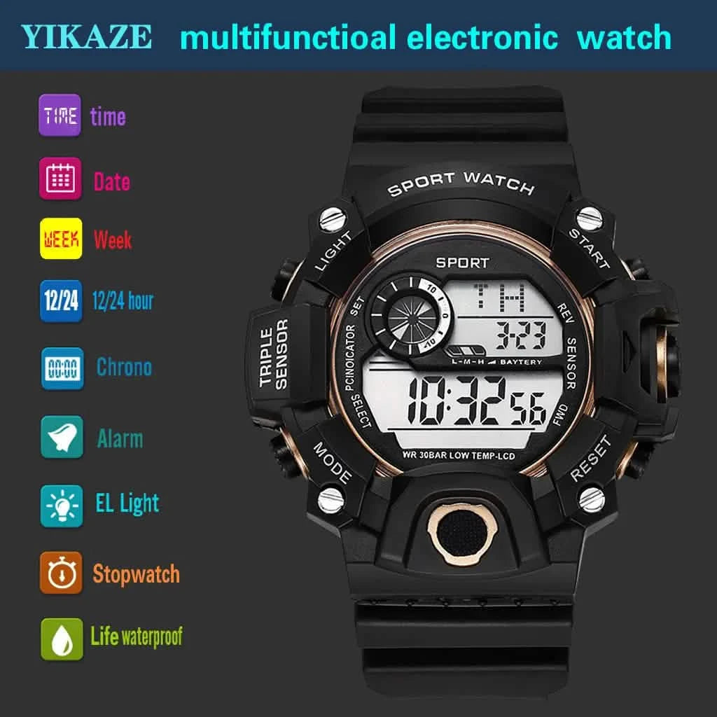 Men's Large Dial Digital Sports Watch – 55mm Waterproof Luminous Alarm Military Style
