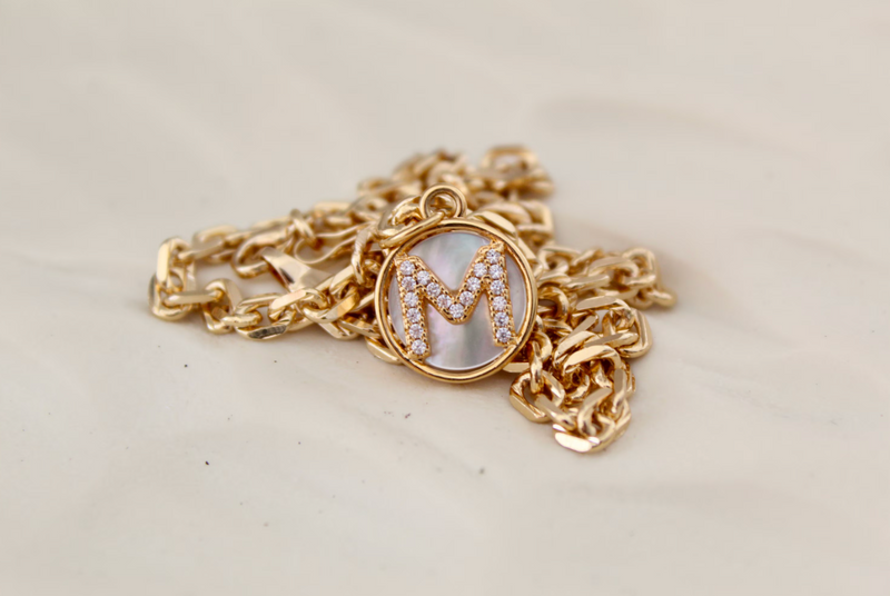 Gold Mother of Pearl Initial Letter Necklace