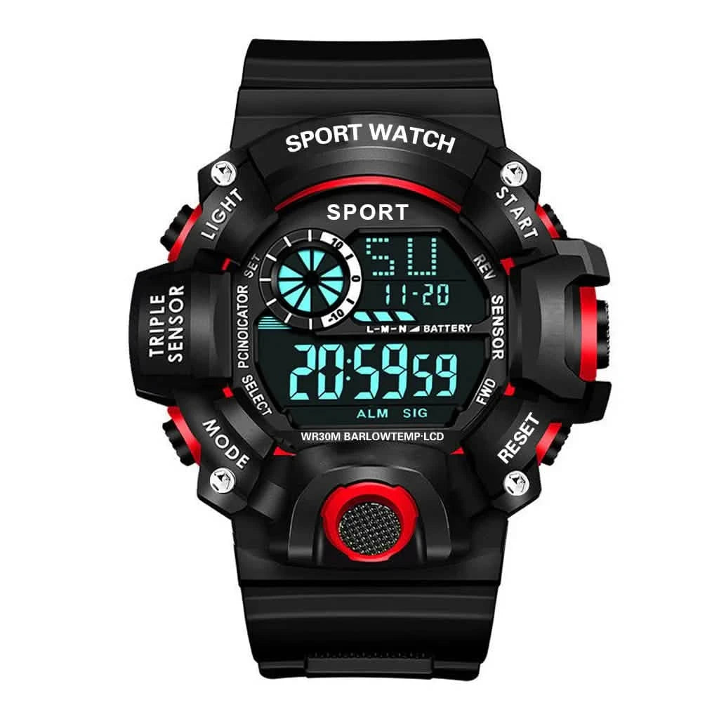 Men's Large Dial Digital Sports Watch – 55mm Waterproof Luminous Alarm Military Style