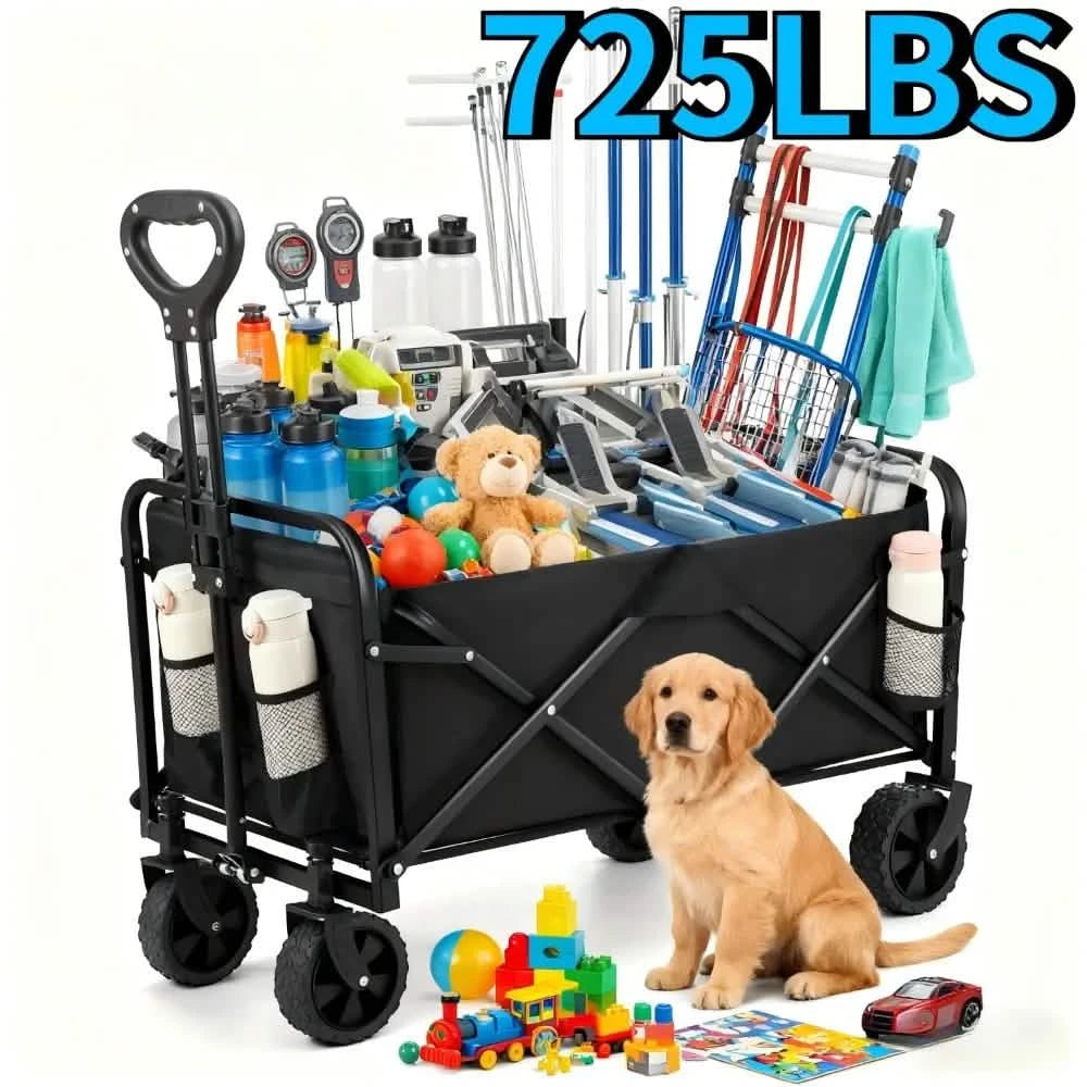 Collapsible Wagon Cart with All-Terrain Wheels — Heavy-Duty Foldable Beach, Shopping & Camping Utility Cart