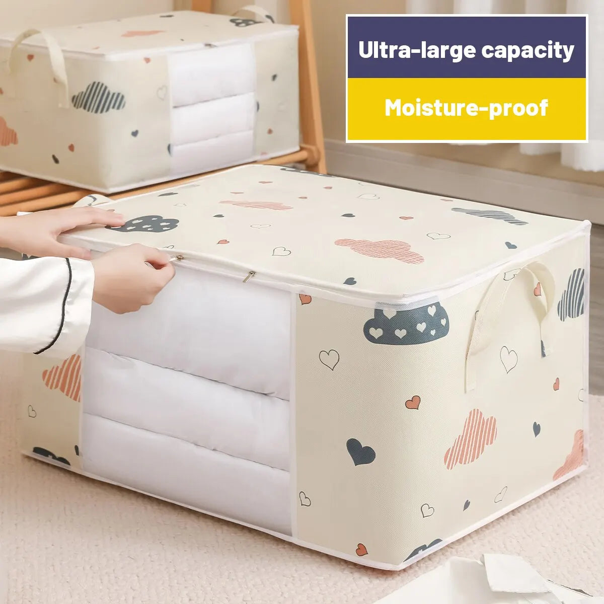 Foldable Large Capacity Clothes Storage Bag Organizer – Reinforced Handle & Sturdy Zipper | Medium 55×35×25 cm / Large 60×40×30 cm