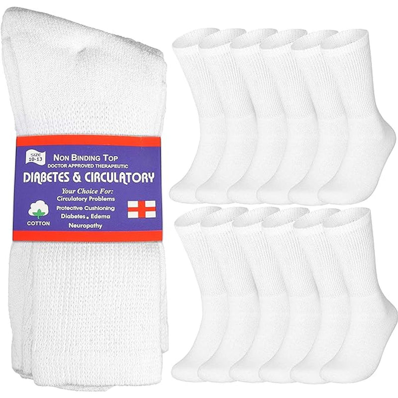 Cotton Non-Binding Diabetic & Circulatory Crew Socks (12-Pair)