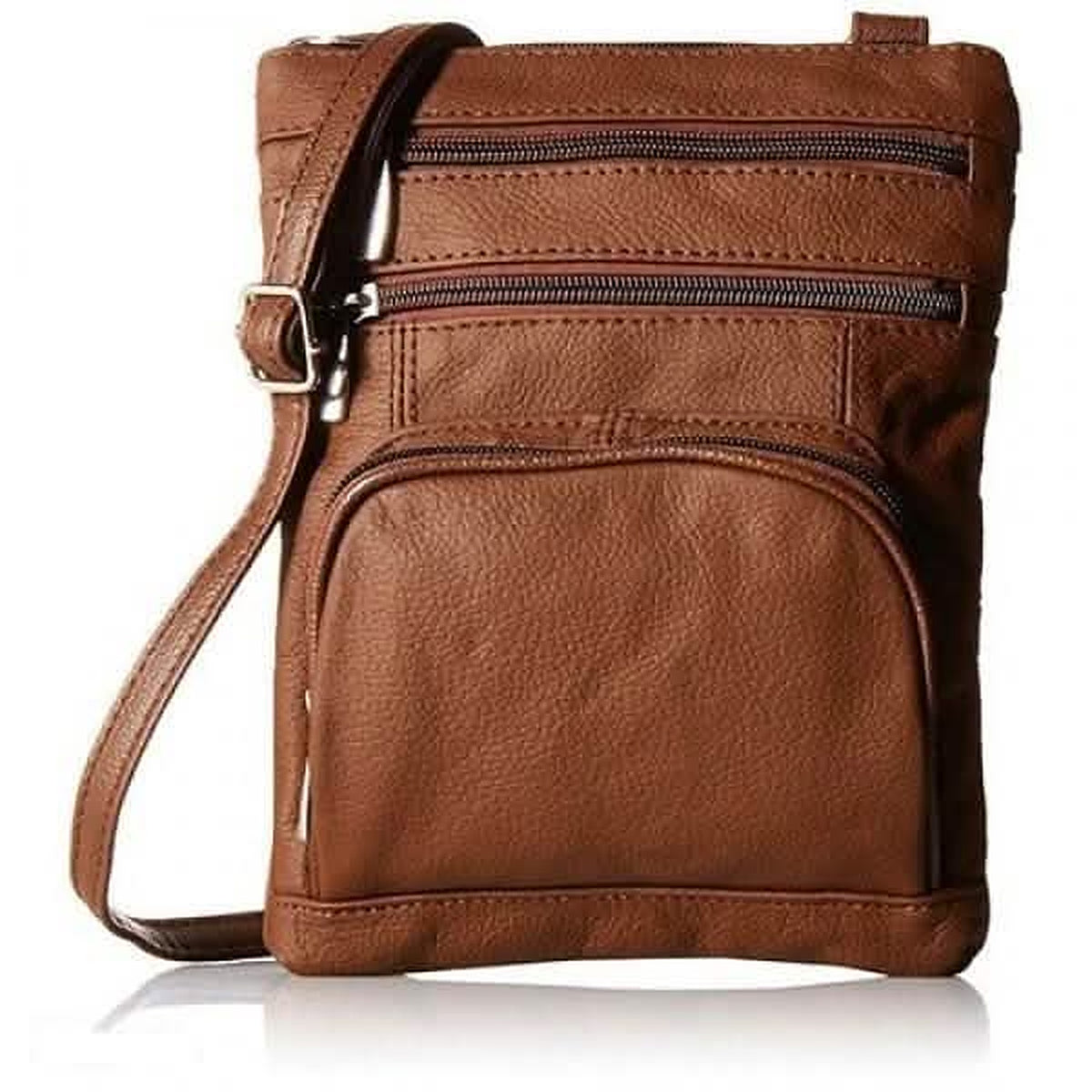 Brown genuine leather multi-pocket crossbody bag