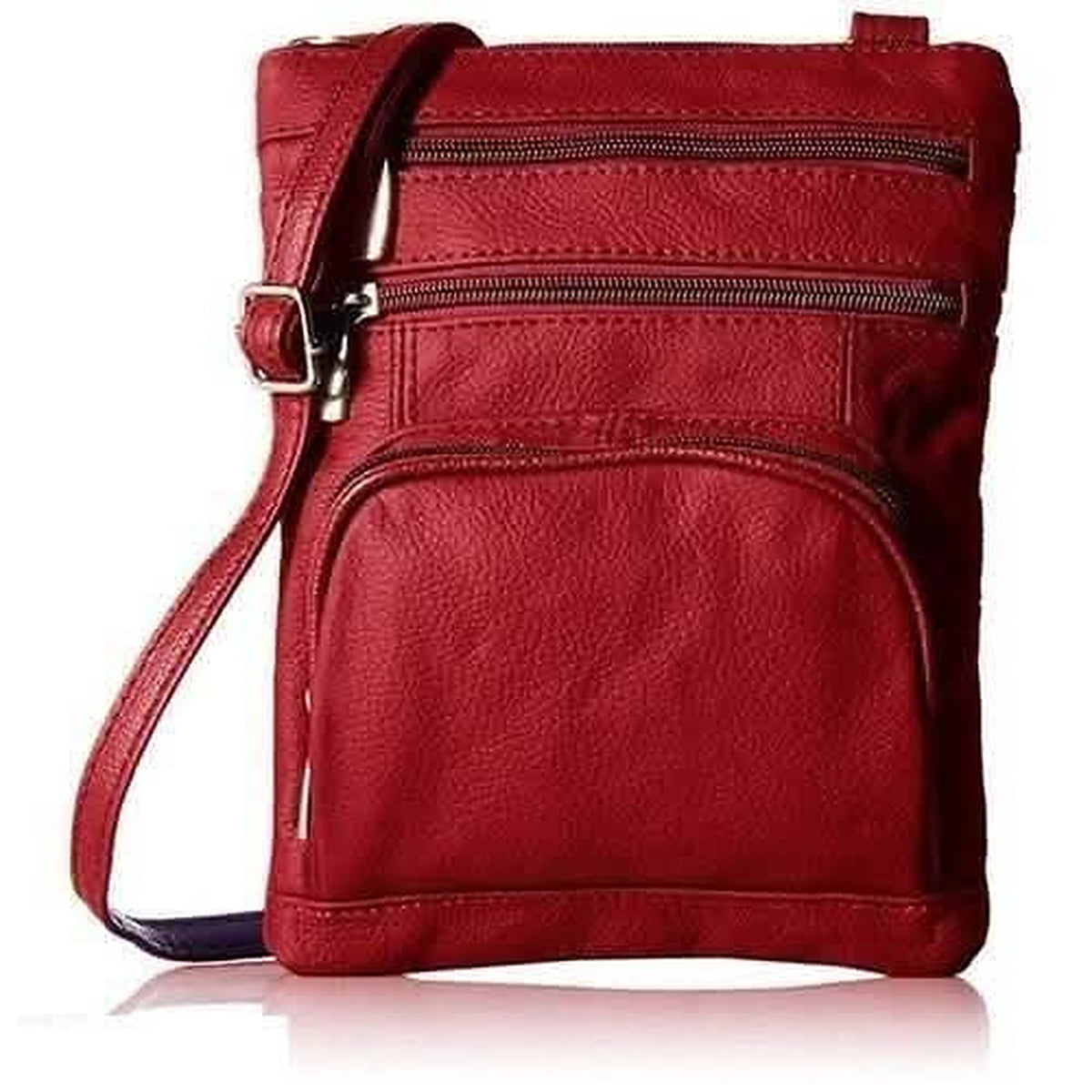 Wine genuine leather multi-pocket crossbody bag