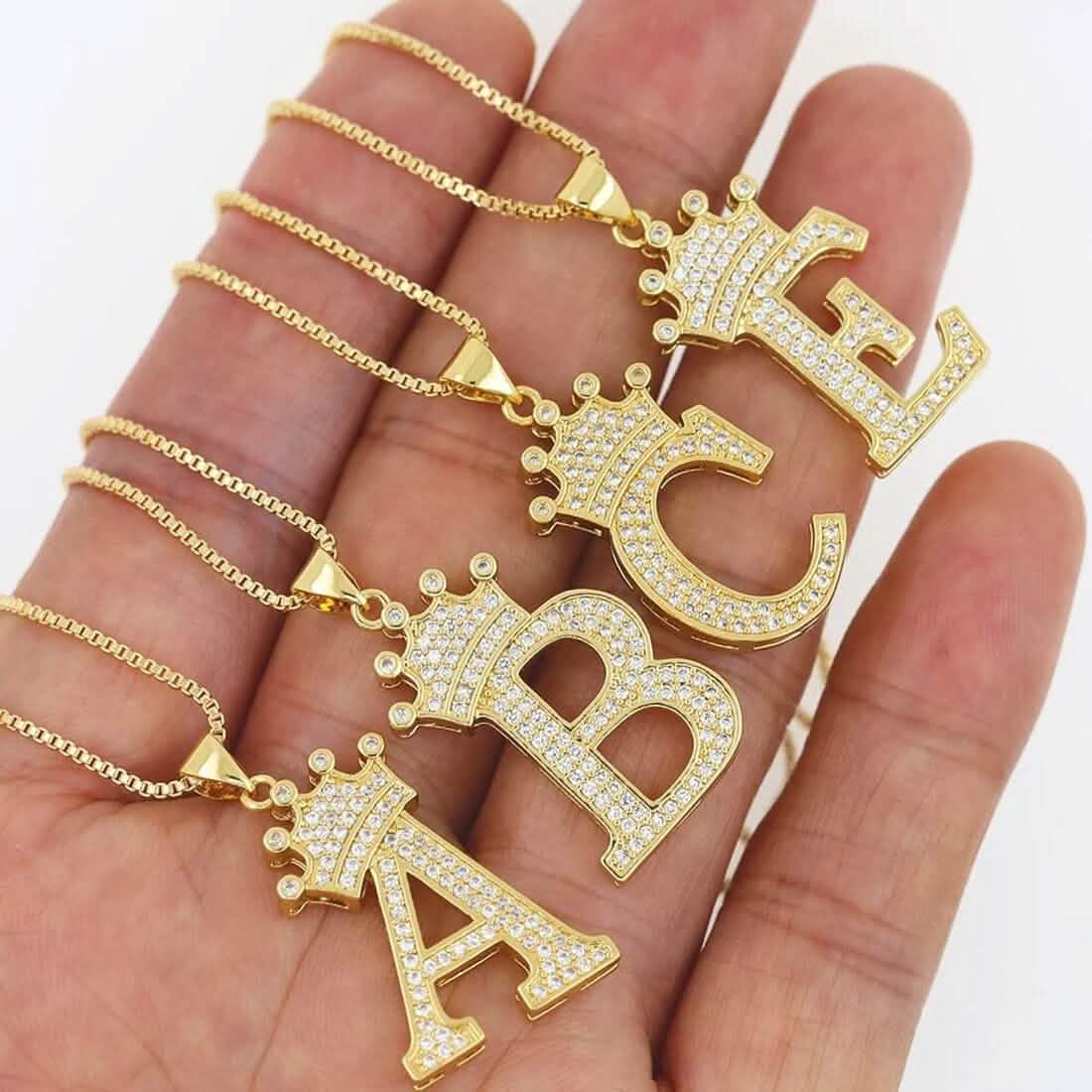 A-Z Alphabet Initial Crown Pendant Necklace Necklaces A - DailySale