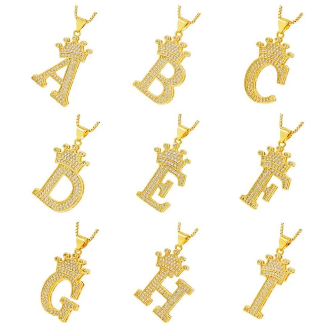 A-Z Alphabet Initial Crown Pendant Necklace Necklaces - DailySale