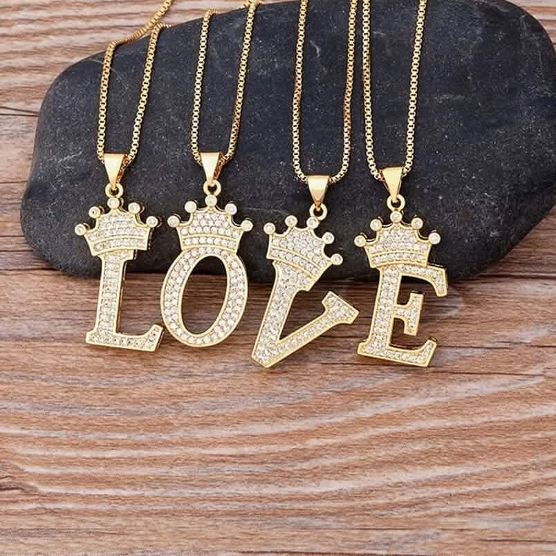 A-Z Alphabet Initial Crown Pendant Necklace Necklaces - DailySale