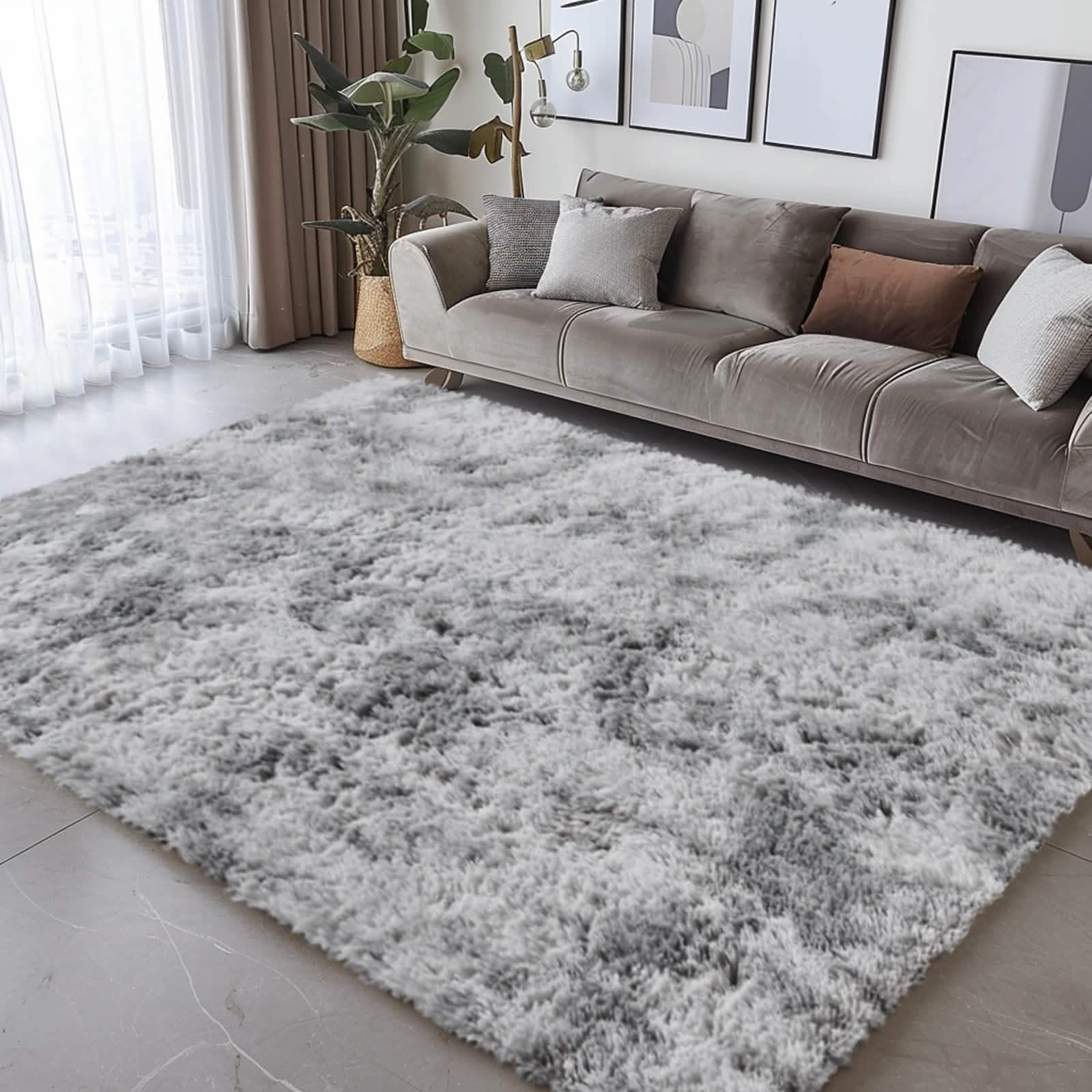 Light Gray Shaggy Area Rug – Soft Plush Indoor Carpet
