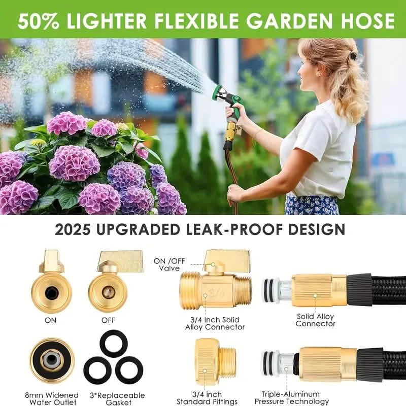 Heavy-Duty Garden Hose – 25Ft Leakproof Blue Rubber with Brass Connectors & Spray Nozzle
