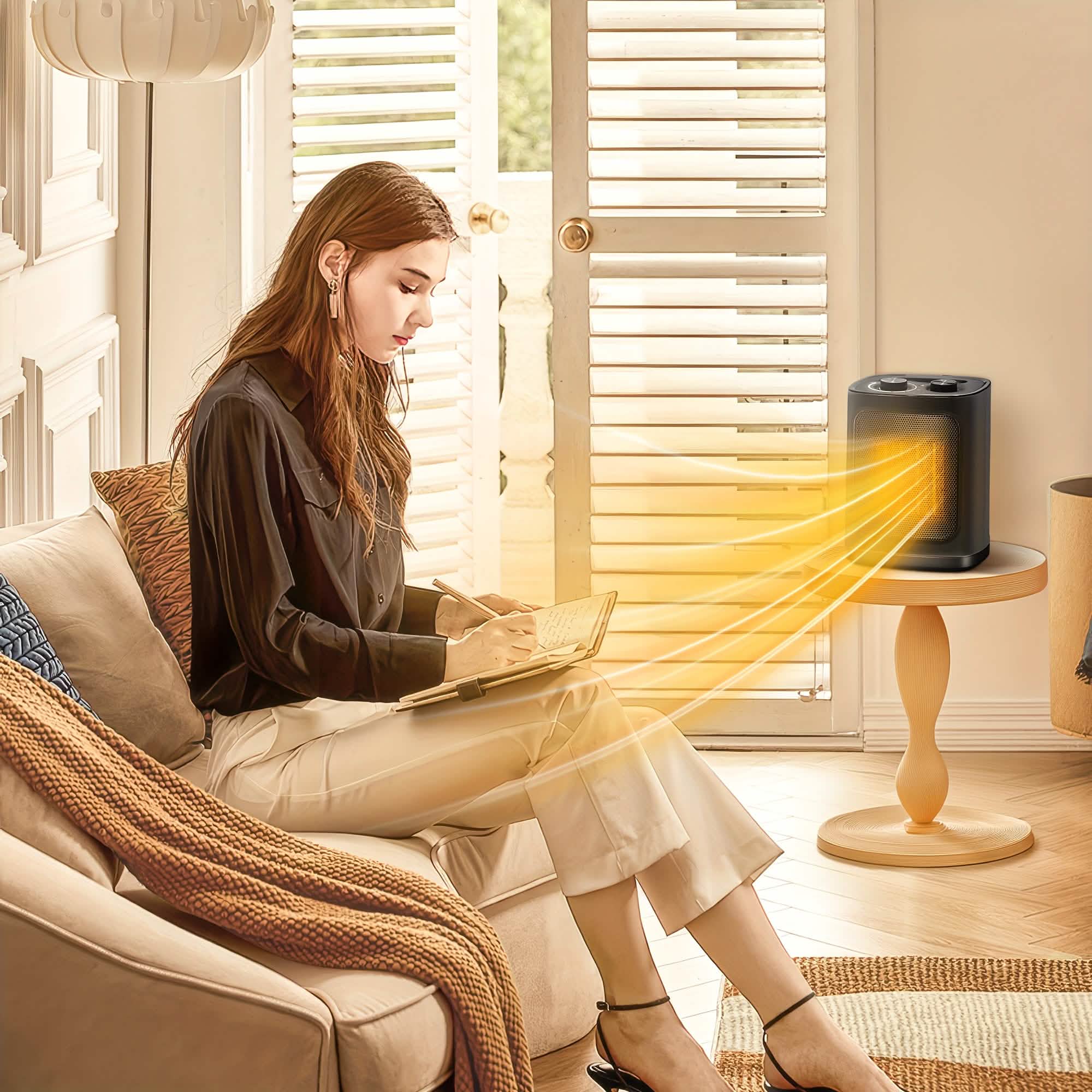 1500W Portable Ceramic Space Heater with Thermostat & Safety Protection with Carry Handle