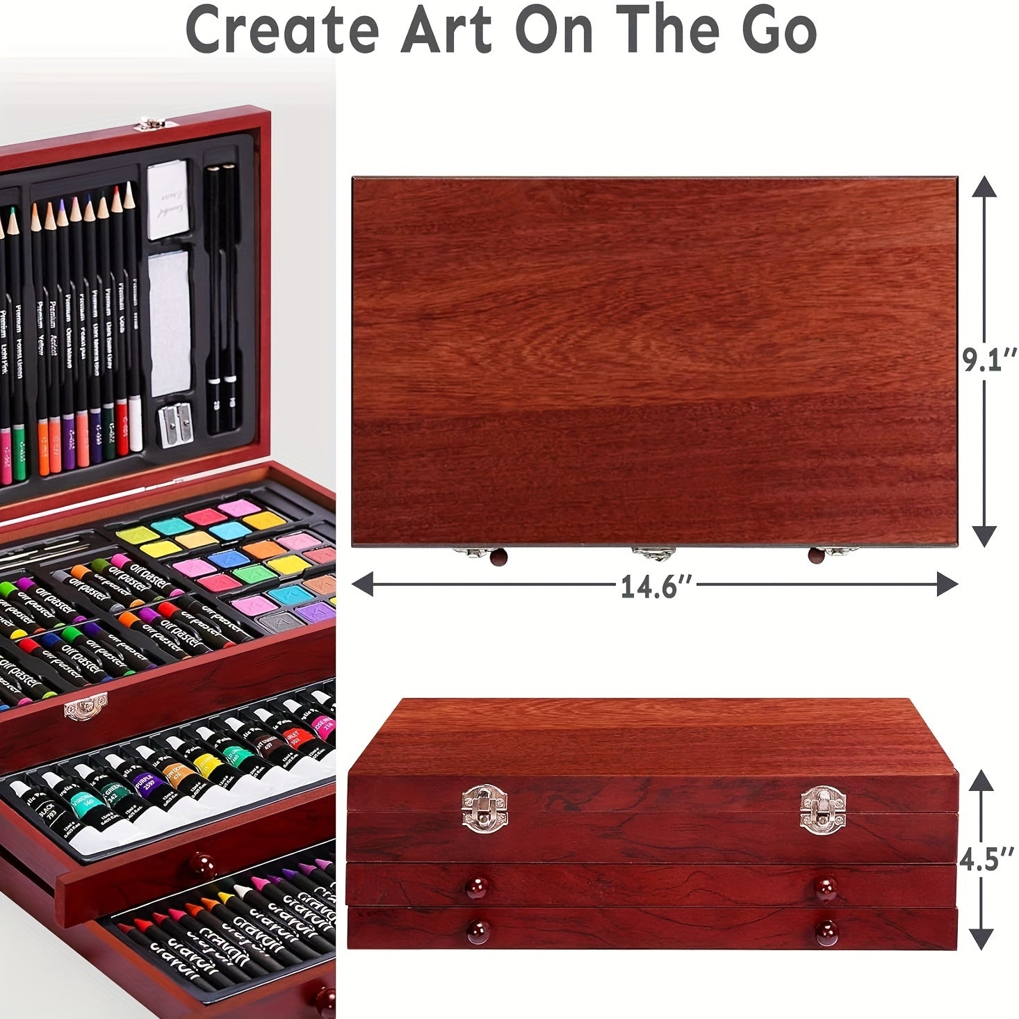 175-Piece Deluxe Art Set – Crayons, Colored Pencils & Acrylic Paints in Wooden Case