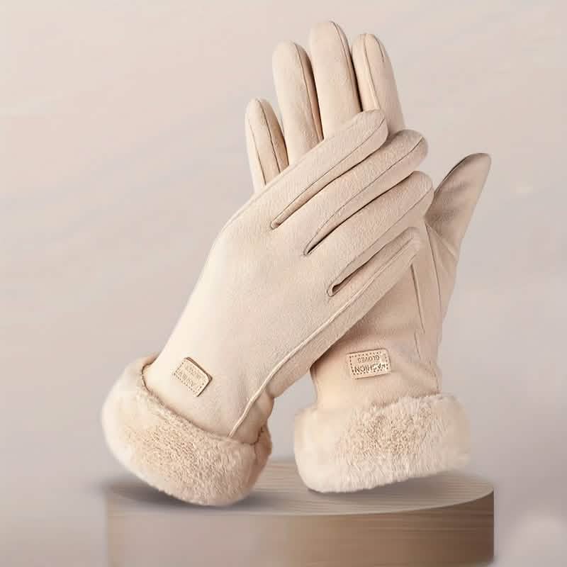 Cashmere Warm Suede Leather Plush Touch Screen Gloves