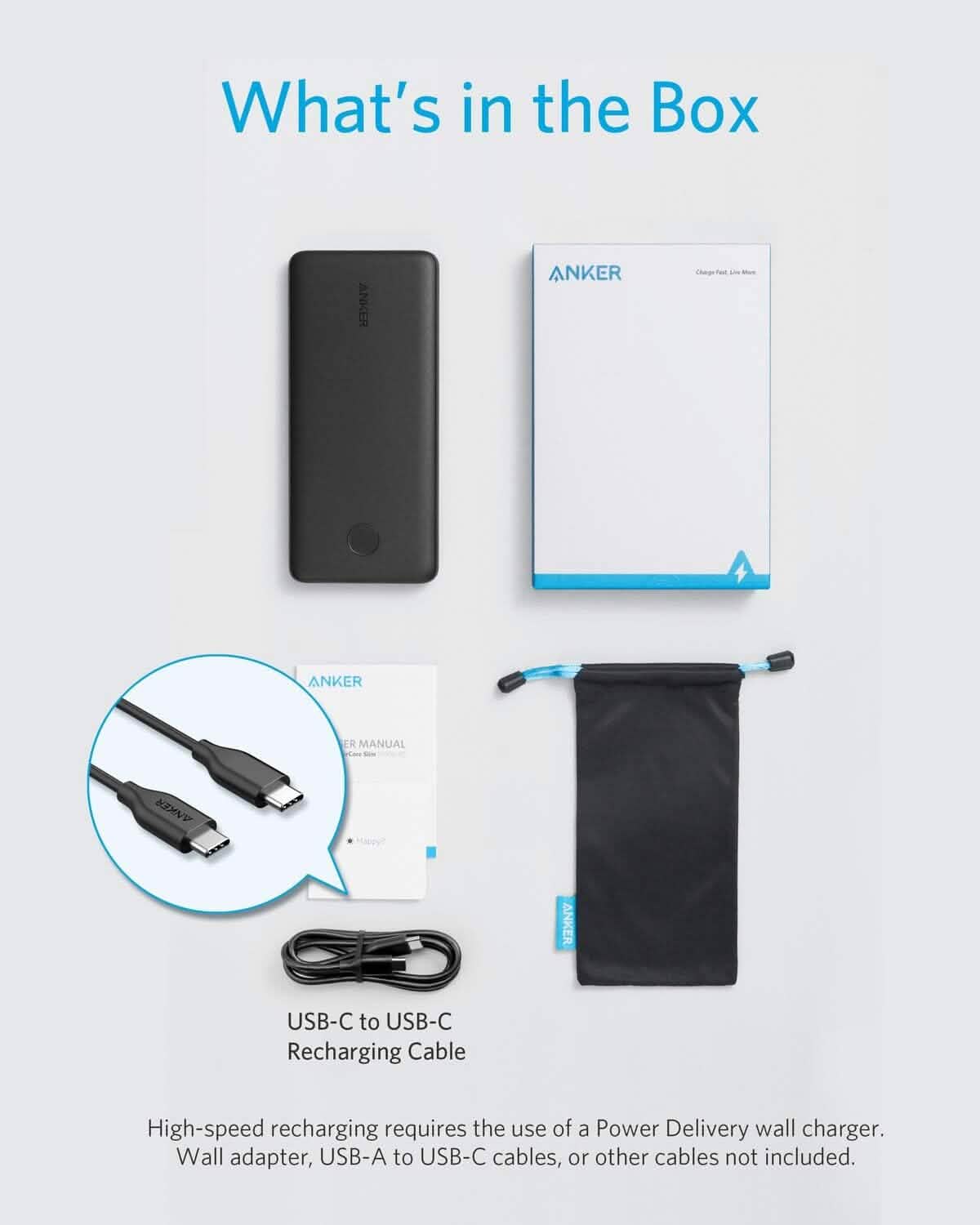 Anker USB-C Portable Charger, 18W PowerCore Slim 10000 PD, 10000mAh Power Delivery Power Bank (Refurbished) Mobile Accessories - DailySale