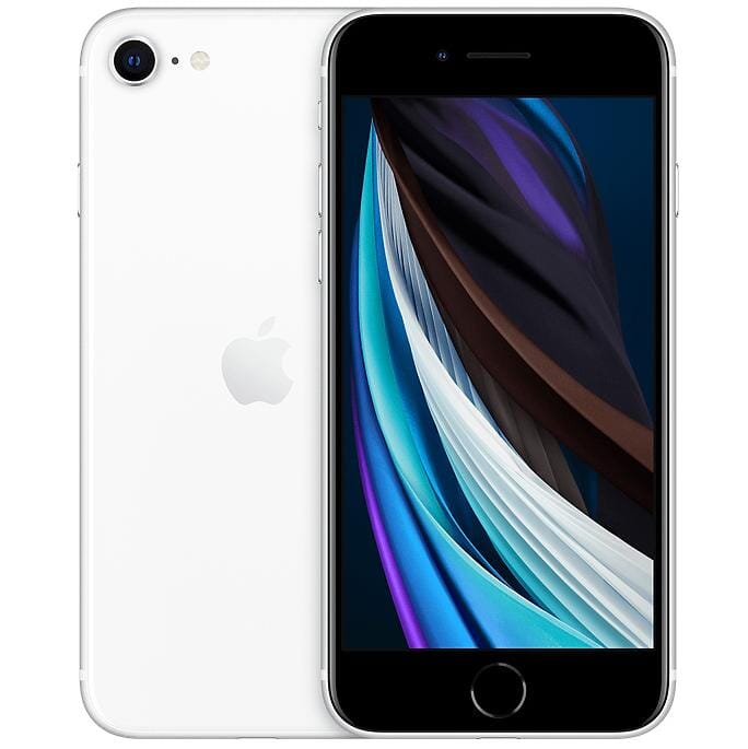 Front and back view of a white Apple iPhone SE 2020 - Fully Unlocked (Refurbished), at Dailysale