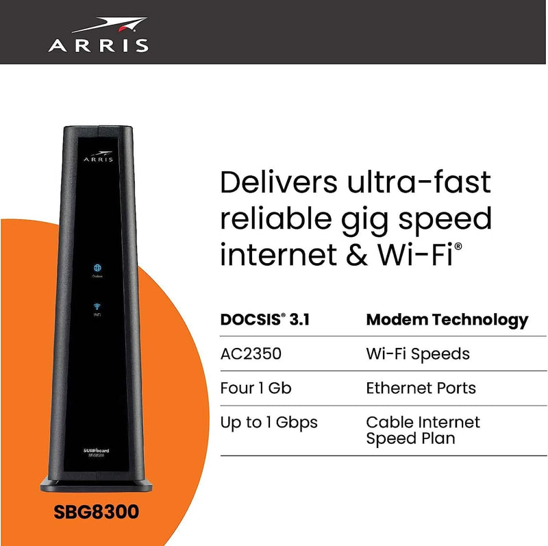 ARRIS SURFboard SBG8300 DOCSIS 3.1 Gigabit Cable Modem & AC2350 Wi-Fi Router (Refurbished) Computer Accessories - DailySale