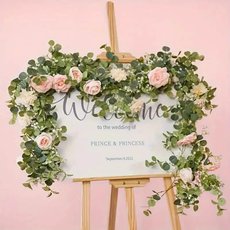 Artificial Eucalyptus Garland With Fake Roses & Gypsophila, Faux Floral Greenery Holiday Decor & Apparel - DailySale