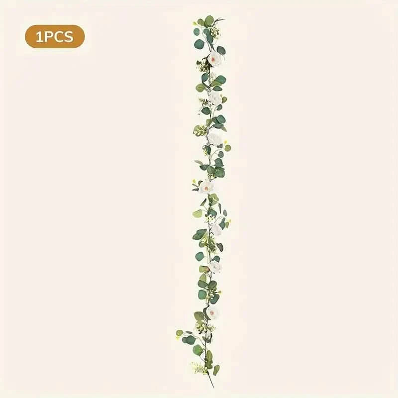 Artificial Eucalyptus Garland With Fake Roses & Gypsophila, Faux Floral Greenery Holiday Decor & Apparel - DailySale