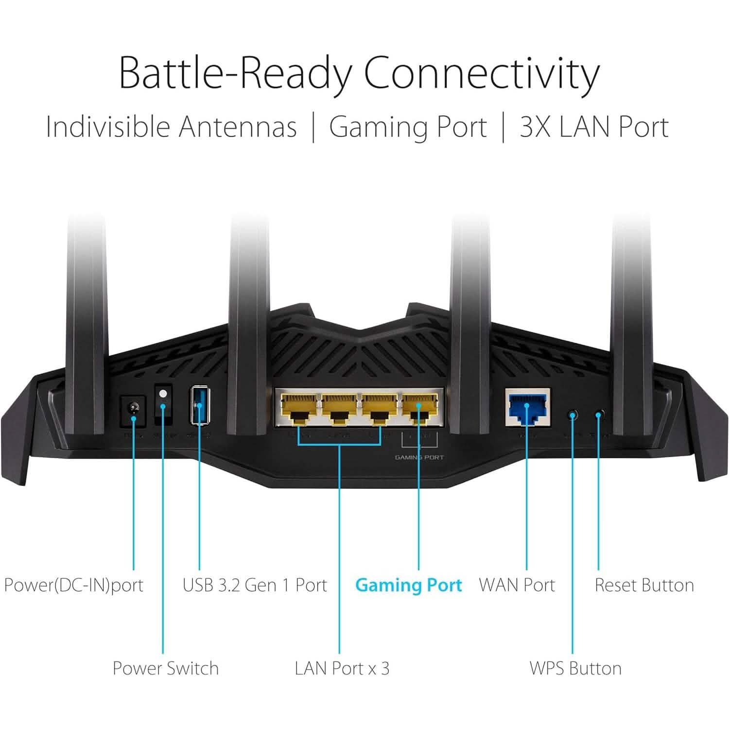 ASUS RT-AX82U AX5400 Dual-Band WiFi 6 Gaming Router, Game Acceleration, Mesh Support, Dedicated Port, Mobile Boost, MU-MIMO, Aura RGB (Refurbished) Computer Accessories - DailySale